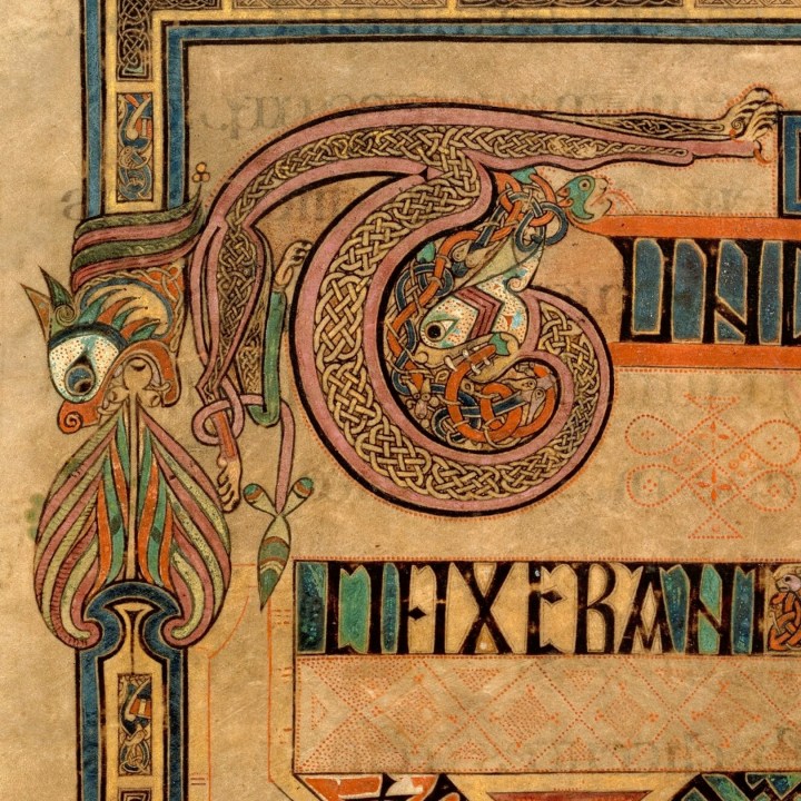 An illustration of a lion in the Book of Kells