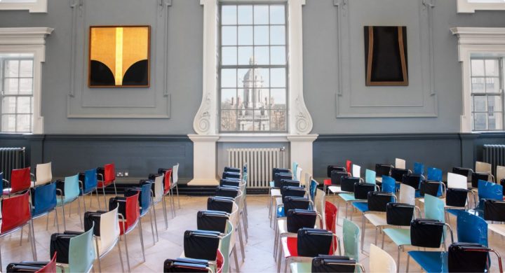 side view of trinity college dublin regent house chairs in rows