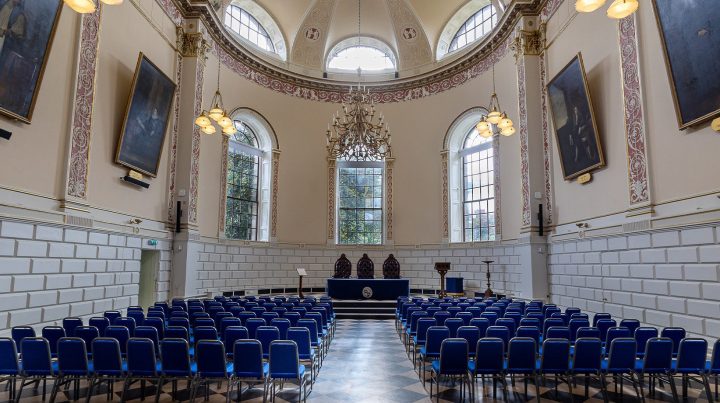 wide shot of exam hall room at trinity college