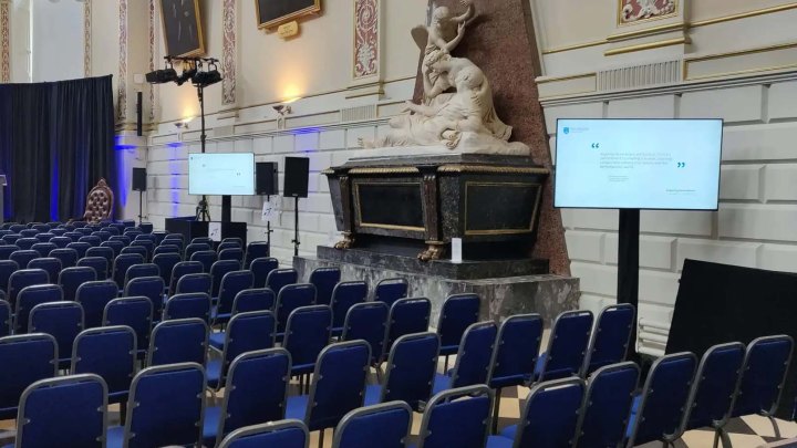 exam hall in trinity with chairs and screens