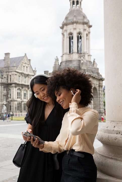 two women on a self guided tour of trinity college