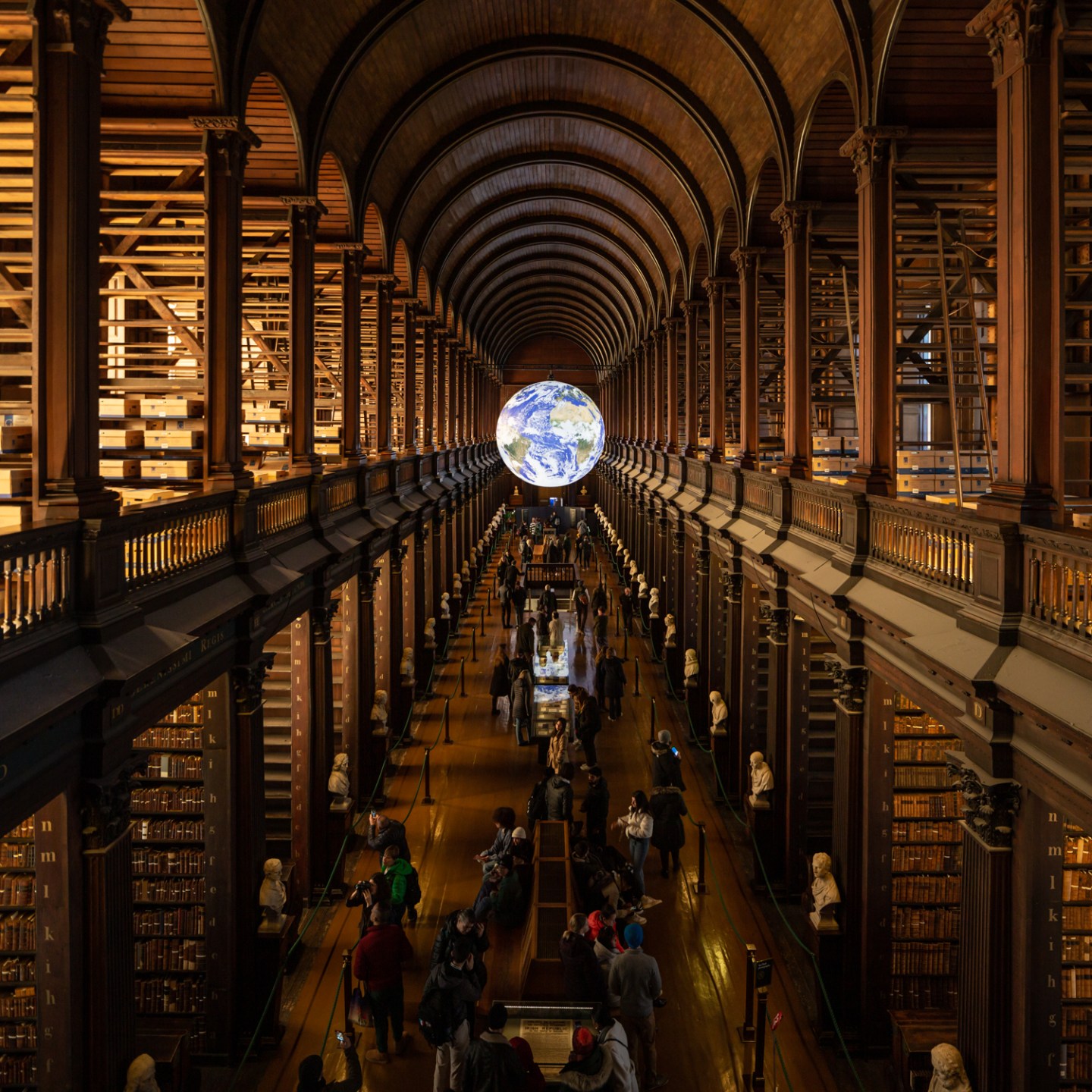 A view of an art installation of Earth in the Old Library at Trinity College Dublin